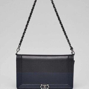 Chanel Black/Blue Quilted Leather Boy WOC Clutch Bag w/ Removable Strap